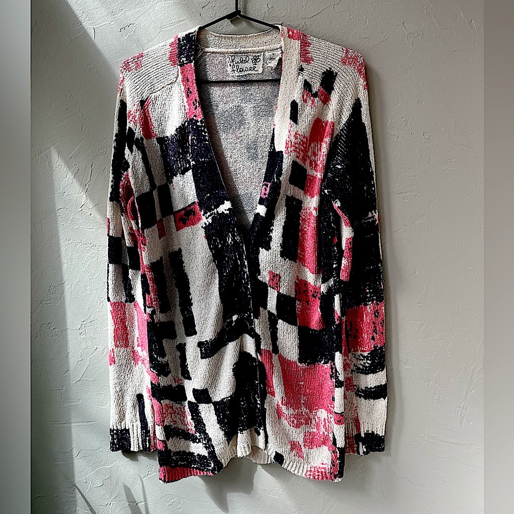 ANTHROPOLOGIE FIELD OF FLOWERS EXPERIMENTAL GRAPHICS CARDIGAN SWEATER M